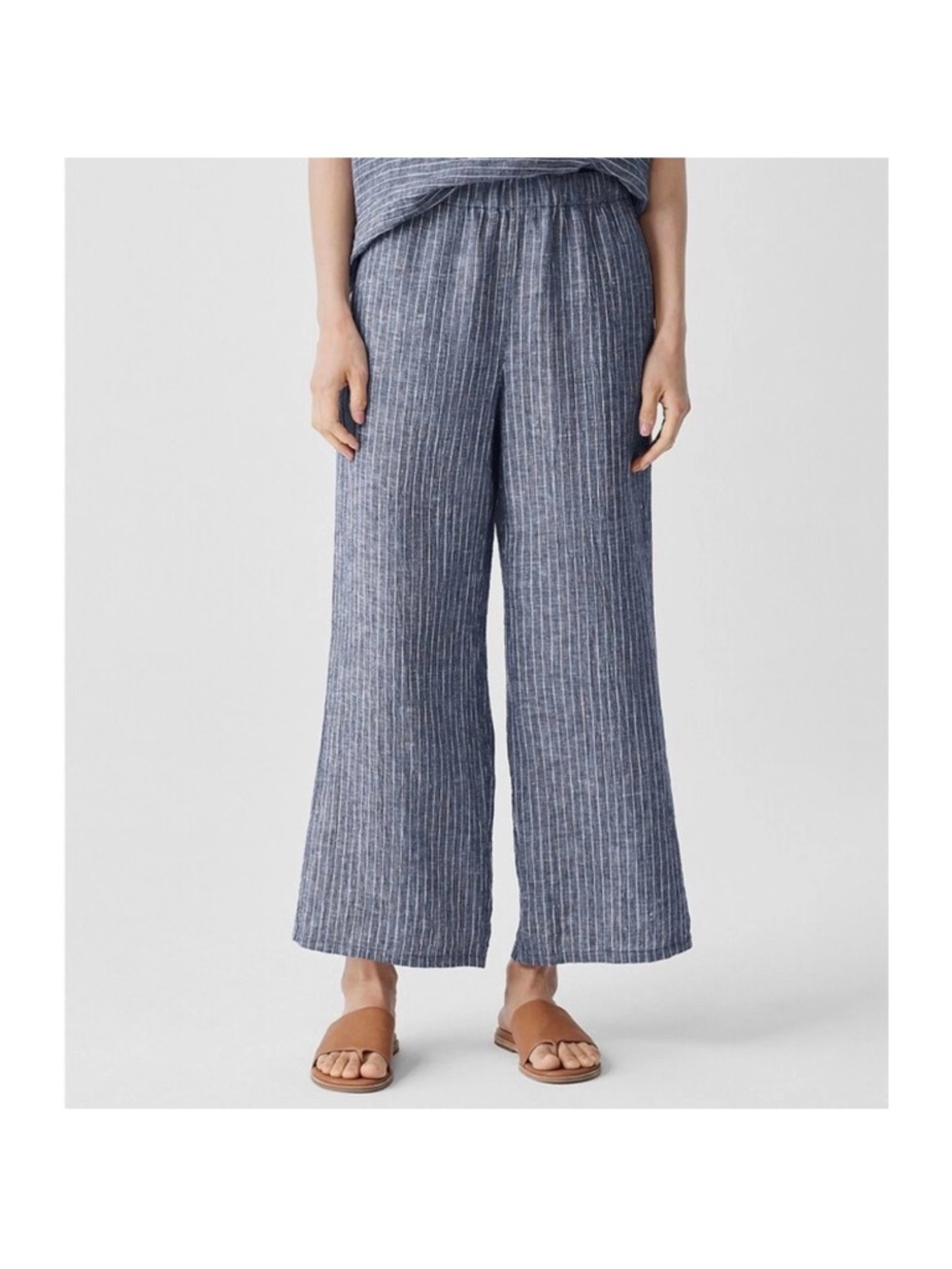 Eileen Fisher-Leg Linen Blend Pants in grey Stripe size PL NWT